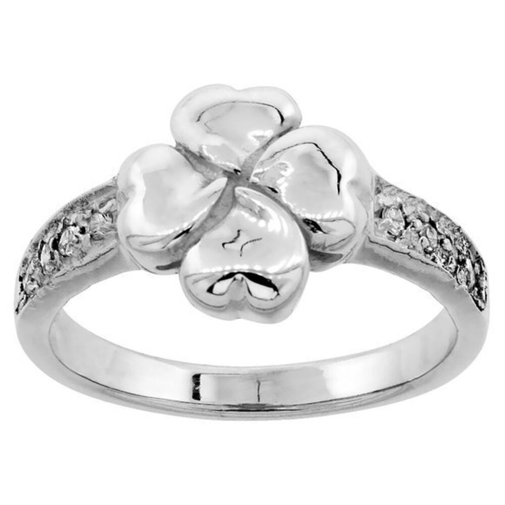 Sterling Silver Floral Heart Ring Cubic Zirconia Accents SIZE 6 7 8 9